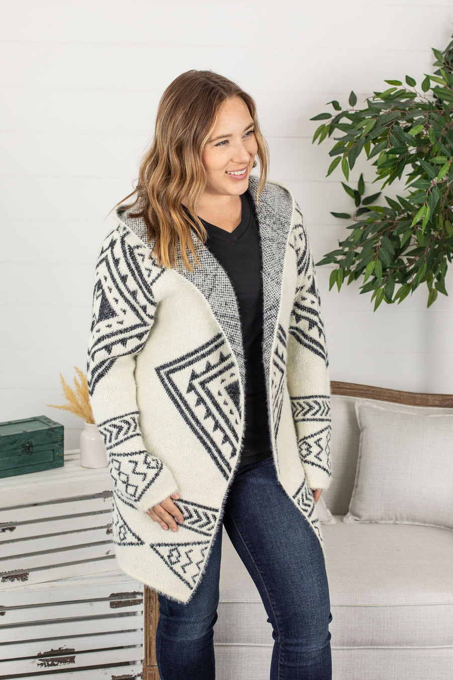 Aztec Hooded Cardigan