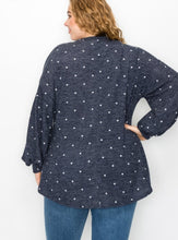 Load image into Gallery viewer, Navy Polka Dot Tunic with Bishop Sleeves
