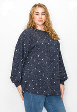 Load image into Gallery viewer, Navy Polka Dot Tunic with Bishop Sleeves
