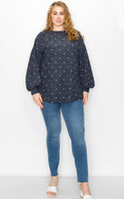 Load image into Gallery viewer, Navy Polka Dot Tunic with Bishop Sleeves
