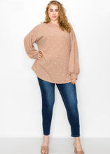 Load image into Gallery viewer, Beige Polka Dot Tunic with Bishop Sleeves
