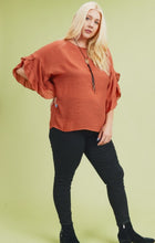 Load image into Gallery viewer, Terra Cotta Opaque Ruffled Sleeve Blouse
