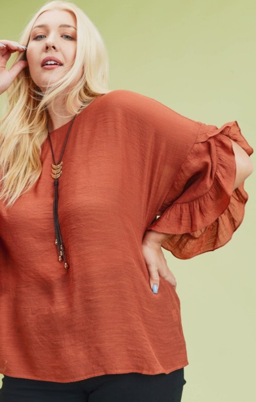 Terra Cotta Opaque Ruffled Sleeve Blouse