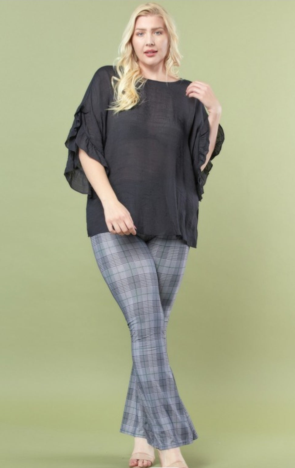 Black Opaque Ruffled Sleeve Blouse