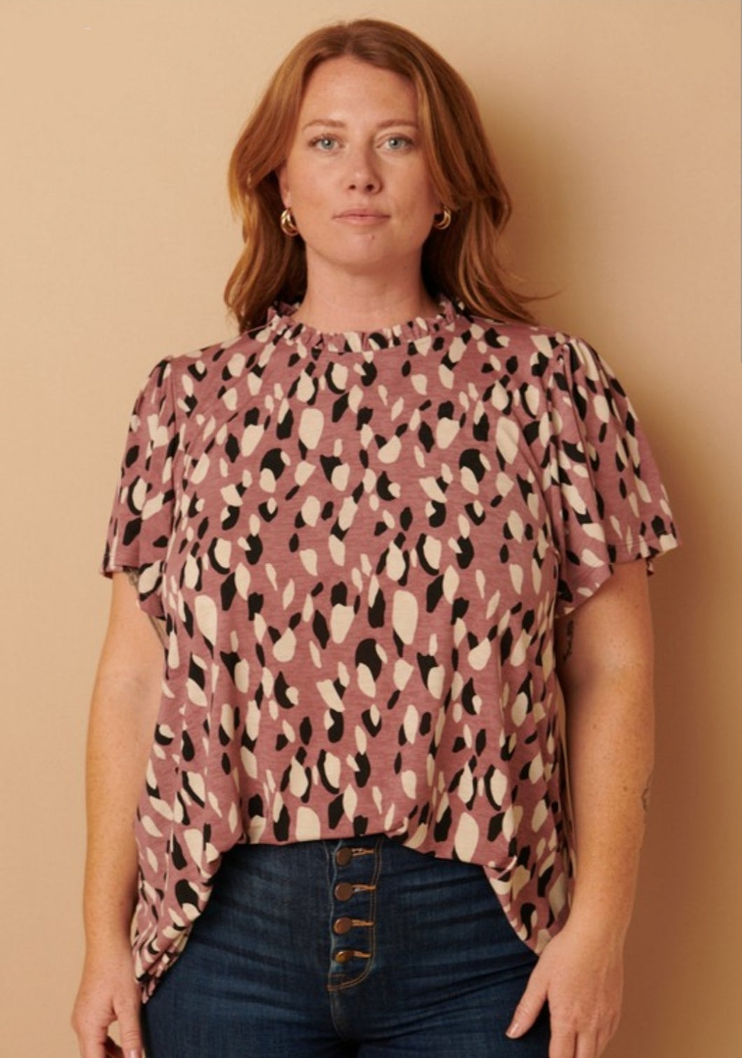 Mauve Abstract Short Sleeve Blouse